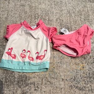 Janie and Jack Pink and Aqua Flamingo Rashguard Set